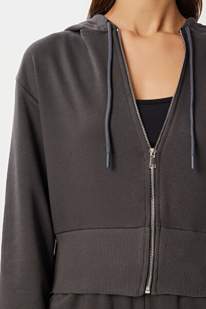 Lovelyİstanbul Kapüşonlu Örme Alt-Üst Takım LZV0033 ANTRASİT