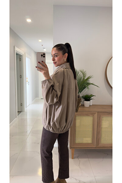 BİRCANÇİL Rome Mink Button Detailed Short Trench Coat