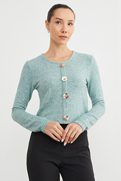Fulla Moda Crew Neck Blouse with Floral Accessories
