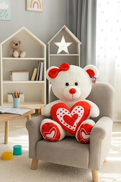 hak-iş oyuncak Heart Ribbon Teddy Bear Plush Toy – Brown/Red