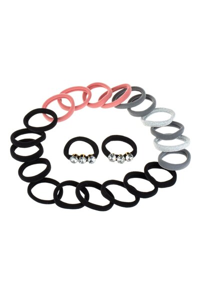 OEM Women's Multi-Colored Rhinestone Fritte Hair Elastics - 22pcs