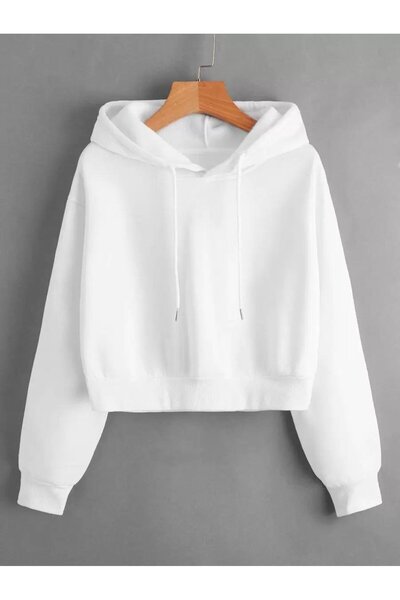 Polo State Дамска качула с качулка, прекалено голяма, с вълнена подплата, къса блуза в бяло