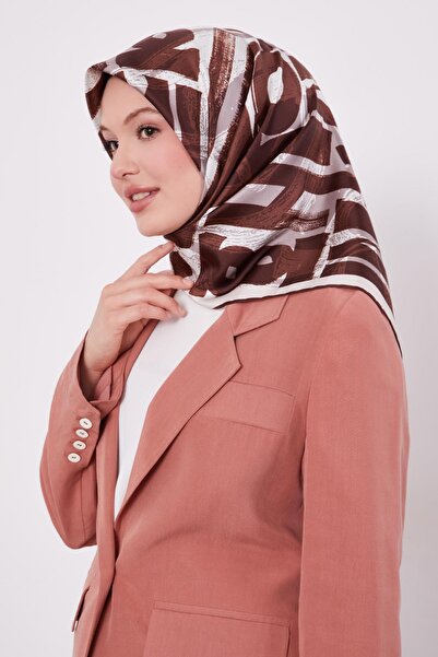 Levidor Dark Brown Letter Printed Twill Silk Scarf