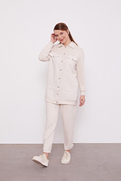 Levidor Cream Glitter Detailed Jacket Double Suit