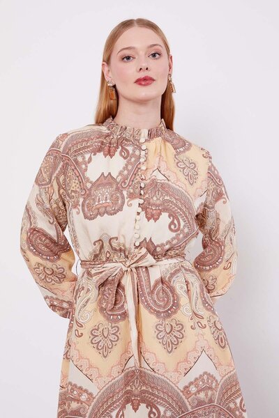 Levidor Vizon Etnik Desenli Elbise