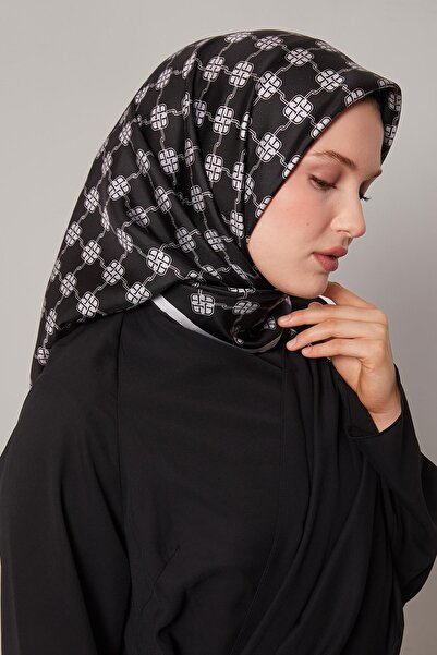 Levidor Black Mini Clover Pattern Twill Silk Scarf