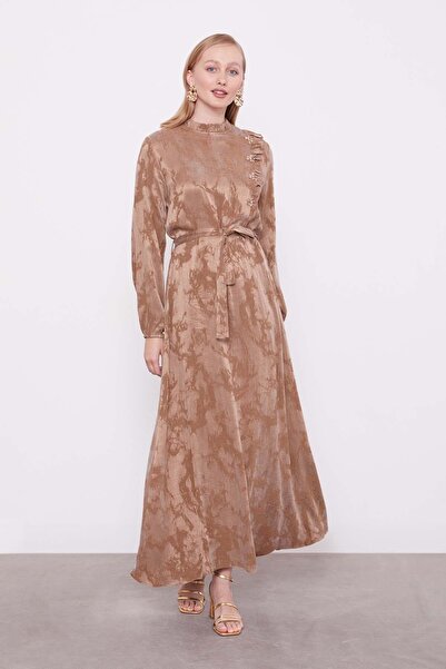 Levidor VİZON Fırfır Detaylı Cupra Elbise