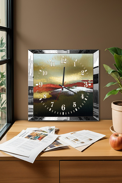 Zevahir Mobilya Dekorasyon Silver Framed Sunset Themed Decorative Mdf Wall Clock