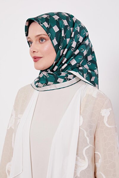 Levidor وشاح حريري مطبوع بنقشة قرص العسل الزمردي