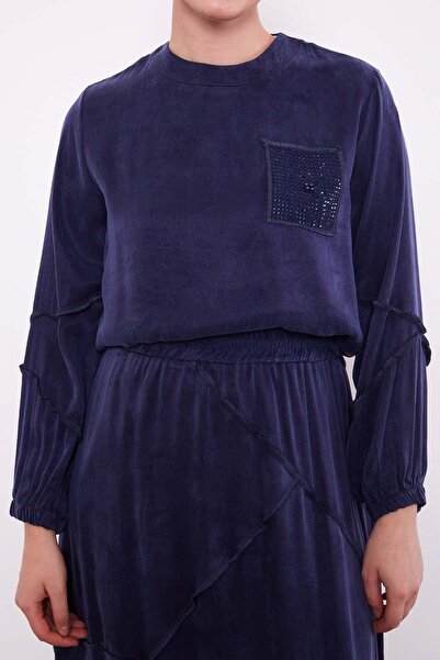 Levidor Navy Blue Asymmetrical Cupra Skirt Set