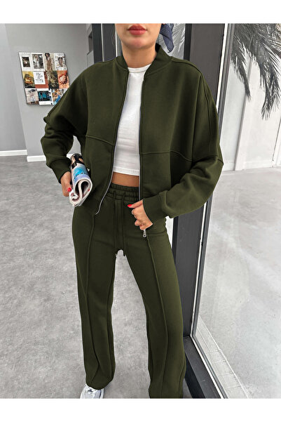 YAKAMEL Women's 3-Ply Dye Bomber Jacket Tracksuit Set