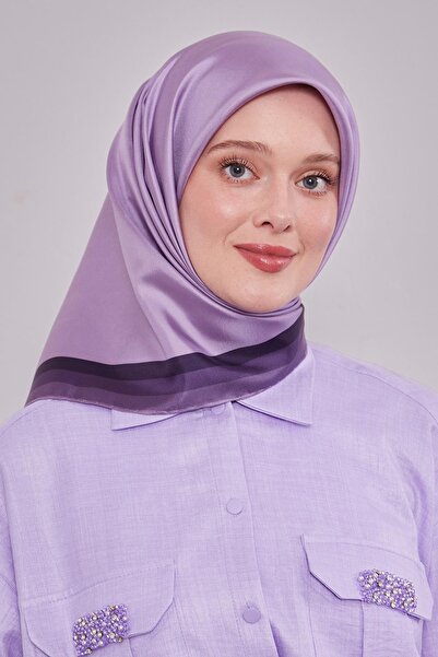 Levidor Purple Twill Silk Scarf with Border Edge