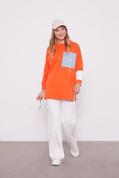 Levidor Πορτοκαλί τζιν φούτερ με λεπτομέρειες