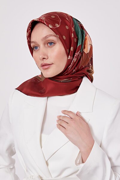 Levidor Burgundy Lotus Flower Pattern Twill Silk Scarf