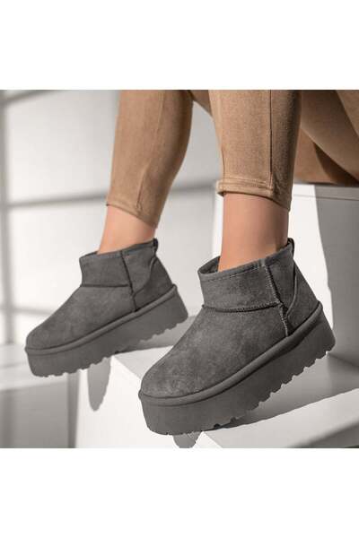 Modlet.ro Women's grey suede thick-sole UG-style boots MOD12783
