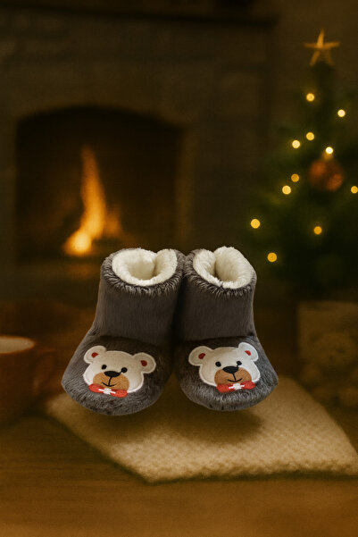 Midimax Peluş Bebek ve Çocuk Panduf Ev Botu – Kışlık Kaymaz Tabanlı Patik