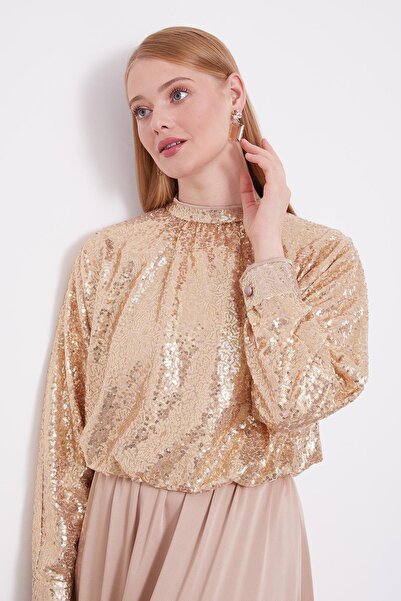 Levidor Beige Sequined Skirt Set