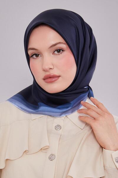 Levidor Navy Blue Twill Silk Scarf with Border