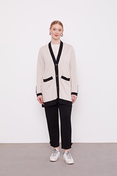 Levidor Σετ ζακέτα με λεπτομέρεια με κουμπιά σε μπεζ-μαύρο χρώμα