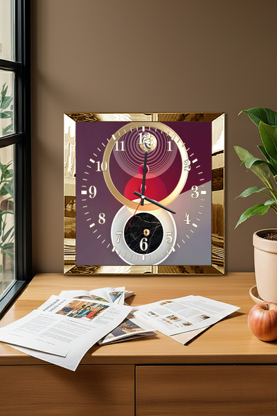 Zevahir Mobilya Dekorasyon Gold Framed Rhythmic Colorful Circles Themed Decorative Mdf Wall Clock