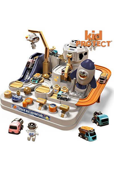 KidProtect Set Jucarie Interactiva Circuit Curse Space Track, Fara BPA, 6 Butoane, Masinute Incluse