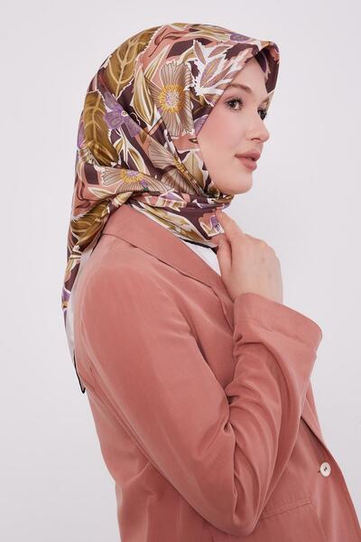 Levidor Ecru Petunia Pattern Twill Silk Scarf