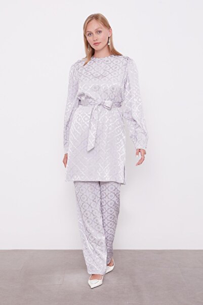 Levidor Gray Clover Patterned Jacquard Double Suit