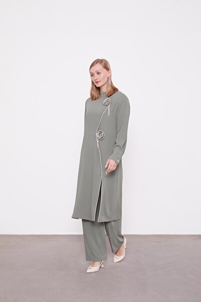 Levidor Σετ τουνίκ με λεπτομέρεια από πέτρα χακί τριαντάφυλλο