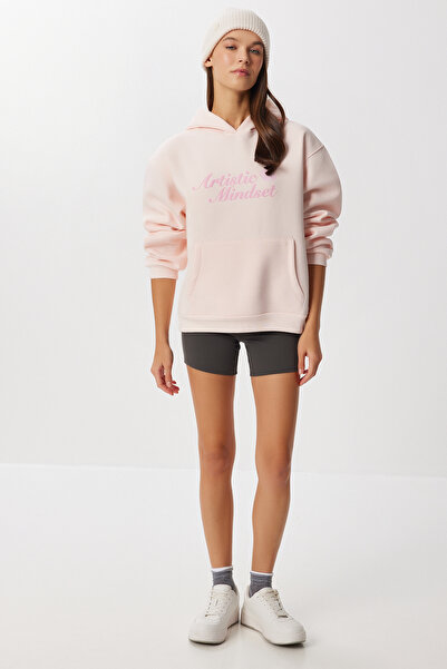 Lovelyİstanbul Πλεκτό φούτερ με κουκούλα με στάμπα LUB0259 CANDY PINK