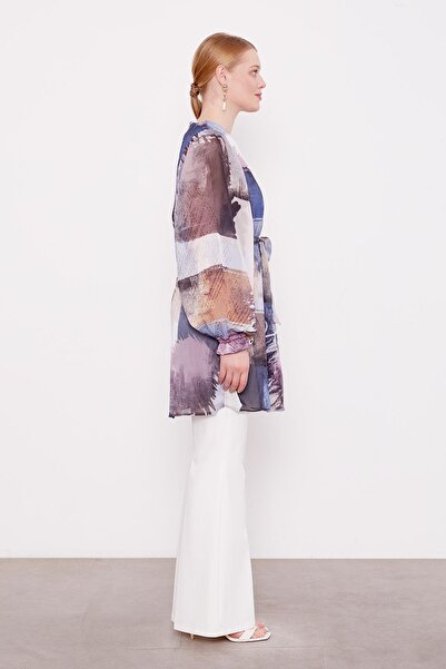 Levidor İndigo Karışık Fırça Desen Şifon Tunik