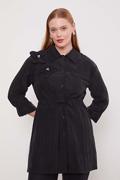 Levidor Black Embroidered Shoulder Detail Cupra Two-Piece Set