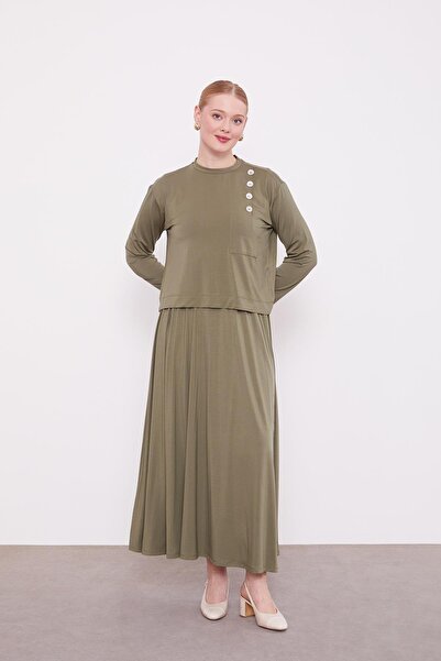 Levidor Σετ φούστας με λεπτομέρεια με κουμπιά χακί