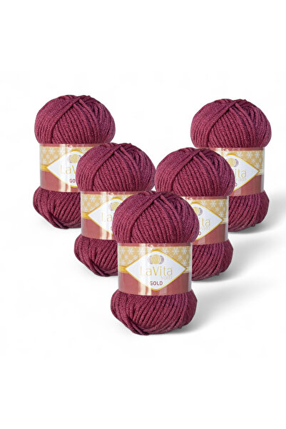 LaVita Yarn Ață de tricotat manuală aurie 100% acrilic 500gr 5 BUCĂȚI (9586 GÜL)