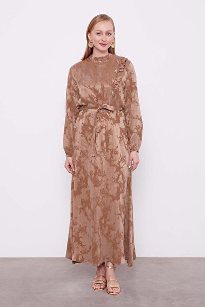 Levidor VİZON Fırfır Detaylı Cupra Elbise