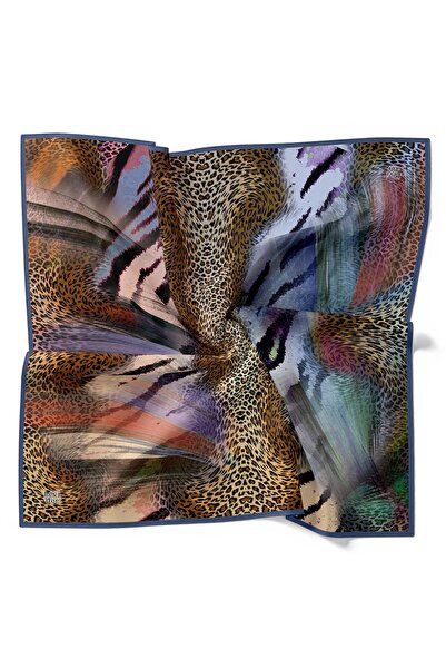 Levidor Denim Blue Mixed Leopard Pattern Twill Silk Scarf