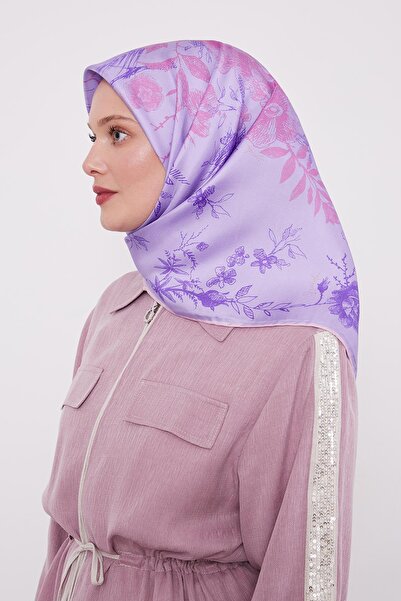 Levidor Purple Abstract Rose Pattern Twill Silk Scarf