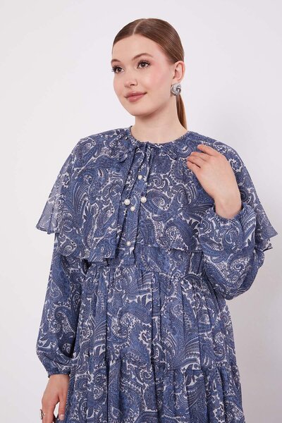 Levidor Φόρεμα από σιφόν με έθνικ σχέδιο Indigo