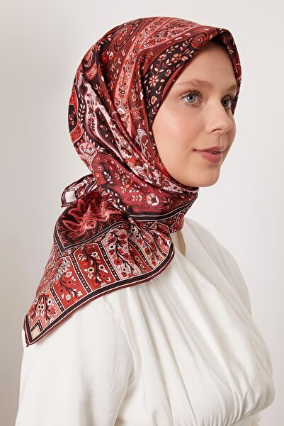 Levidor وشاح حريري منسوج بنمط هندي مختلط باللون الأحمر