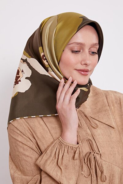 Levidor Μεταξωτό μαντήλι με σχέδιο λουλουδιών χακί