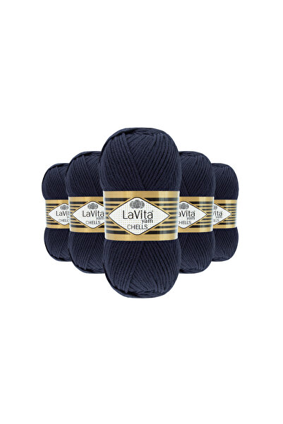 LaVita Yarn خيط تريكو يدوي من تشيلز 100% أكريليك 500 جرام 5 قطع (9779 أزرق داكن)