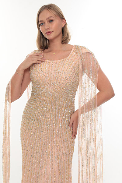 GATSBYLADY LONDON SHINNY - EL İŞLEMELİ , TAŞEL DETAYLI ELBİSE