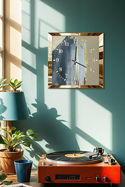 Zevahir Mobilya Dekorasyon Gold Çerçeveli Soyut Sanat Temalı Dekoratif MDF Duvar Saati