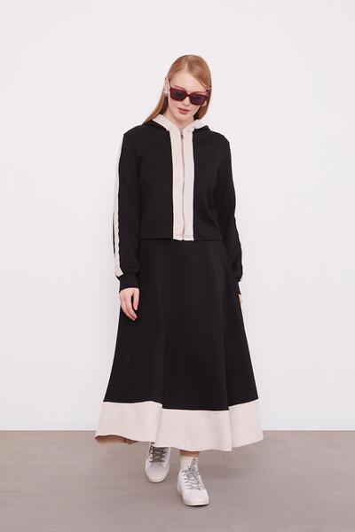 Levidor Black Short Cardigan Zipper Closure Skirt Set