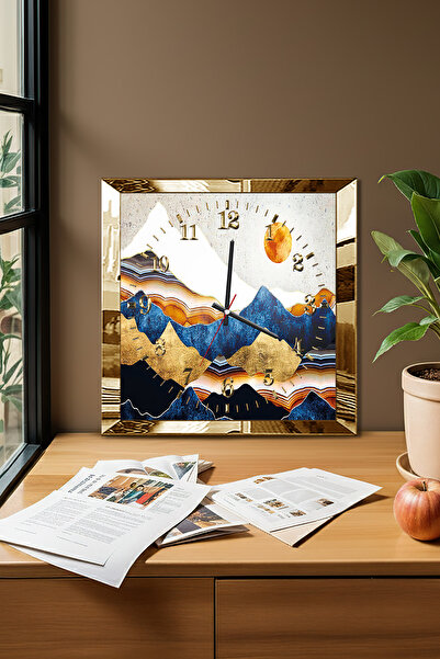 Zevahir Mobilya Dekorasyon Gold Framed Geography of Time Themed Decorative Mdf Wall Clock