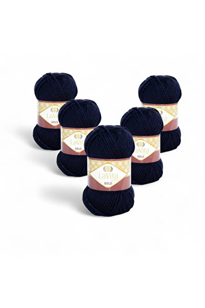 LaVita Yarn خيط حياكة يدوي ذهبي 100% أكريليك 500 جرام 5 قطع (9779 أزرق داكن)