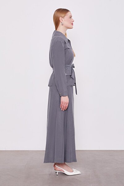 Levidor Gray Belt Detailed Skirt Set