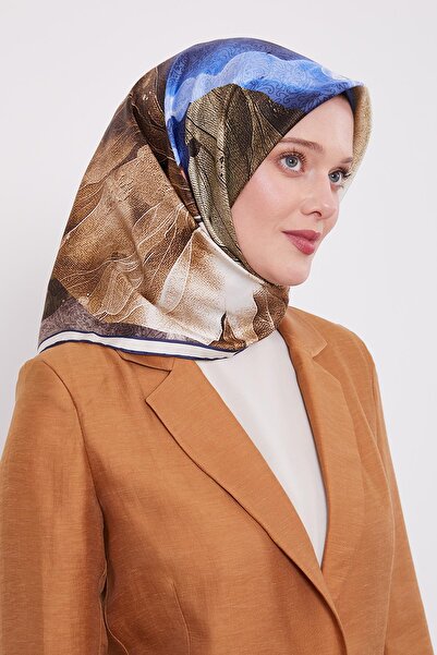 Levidor وشاح حريري من التويل بنمط رخامي تجريدي باللون الأزرق الداكن