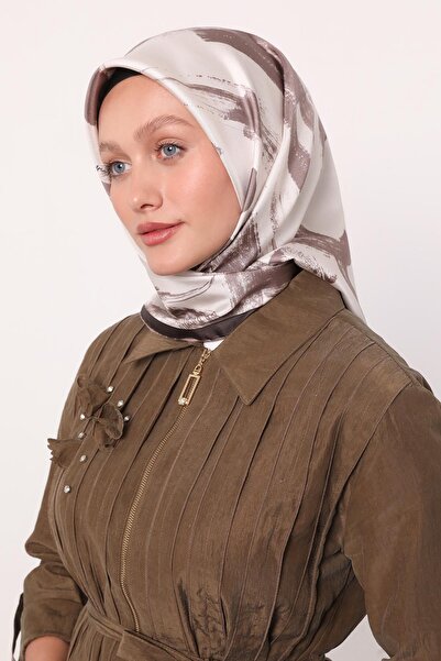 Levidor Coffee Brush Stroke Pattern Twill Silk Scarf