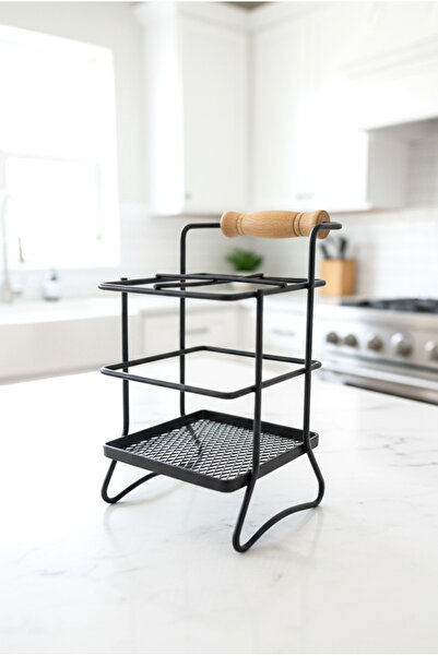 FH finehome Sunny Ahşap Tutamaçlı Kaşıklık Organizer Siyah