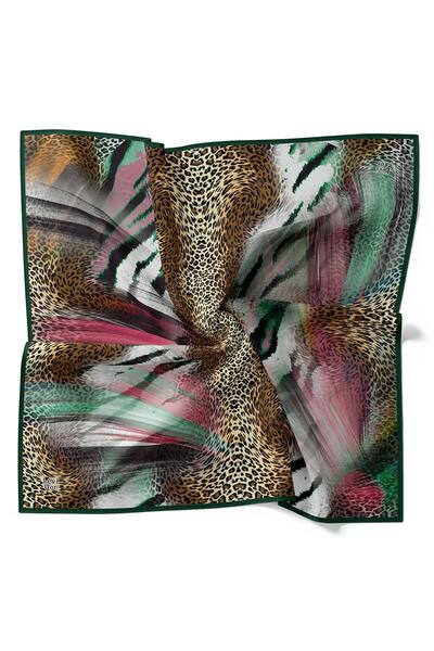 Levidor Green Mixed Leopard Pattern Twill Silk Scarf